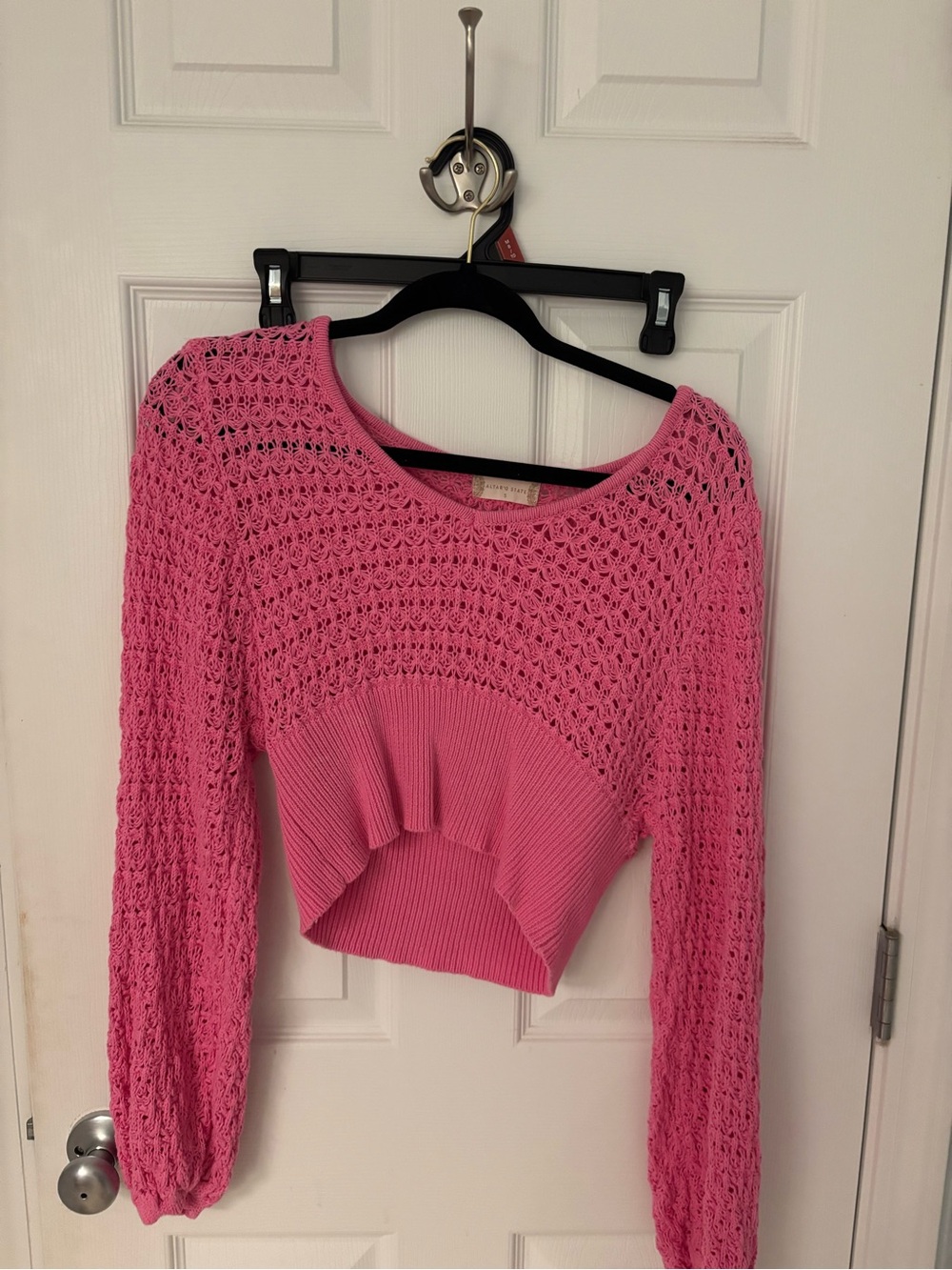 Altar'd State Pink Open-Knit Scoop Neck Cropped Sweater